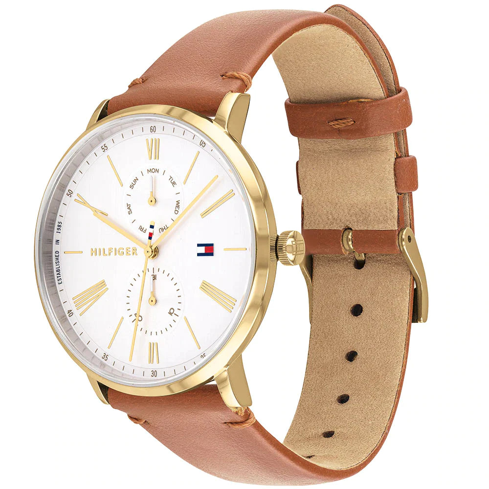 Tommy Hilfiger Jenna Quartz White Dial Brown Leather Strap Watch for Women - 1782073