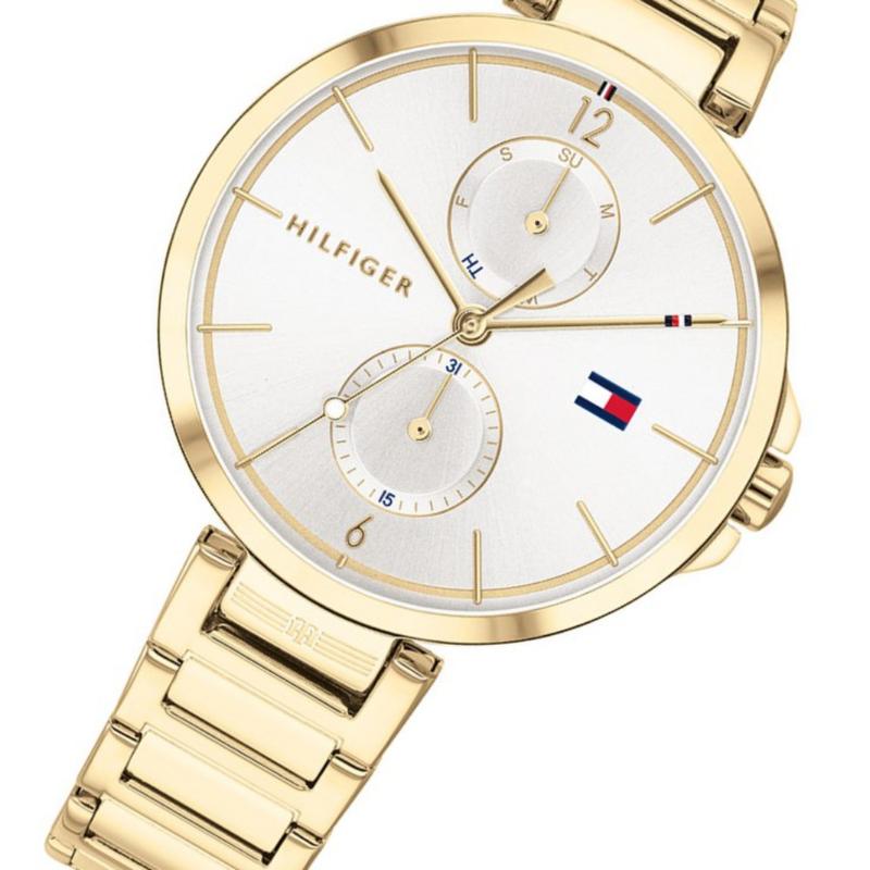 Tommy Hilfiger Angela White Dial Gold Steel Strap Watch for Women - 1782128