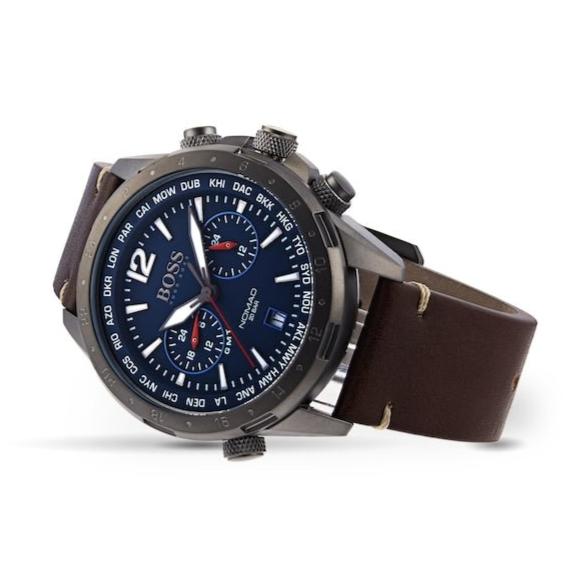 Hugo Boss Nomad Chronograph Blue Dial Brown Leather Strap Watch for Men - 1513773