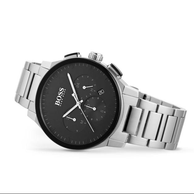 Hugo Boss Peak Chronograph Black Dial Silver Steel Strap Watch for Men - 1513762