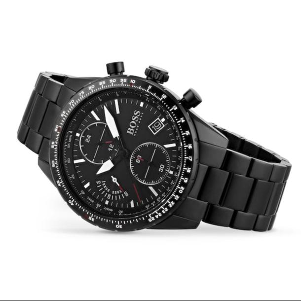 Hugo Boss Pilot Edition Chronograph Black Dial Black Steel Strap Watch for Men - 1513854