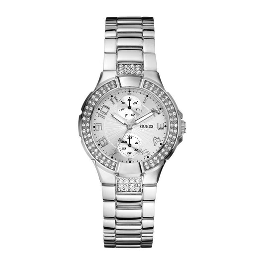 Guess Mini Prism Diamonds Silver Dial Silver Steel Strap Watch for Women - W12638L1