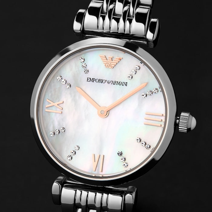 Emporio Armani Donna Mother of Pearl Dial Silver Steel Strap Watch For Women - AR11204