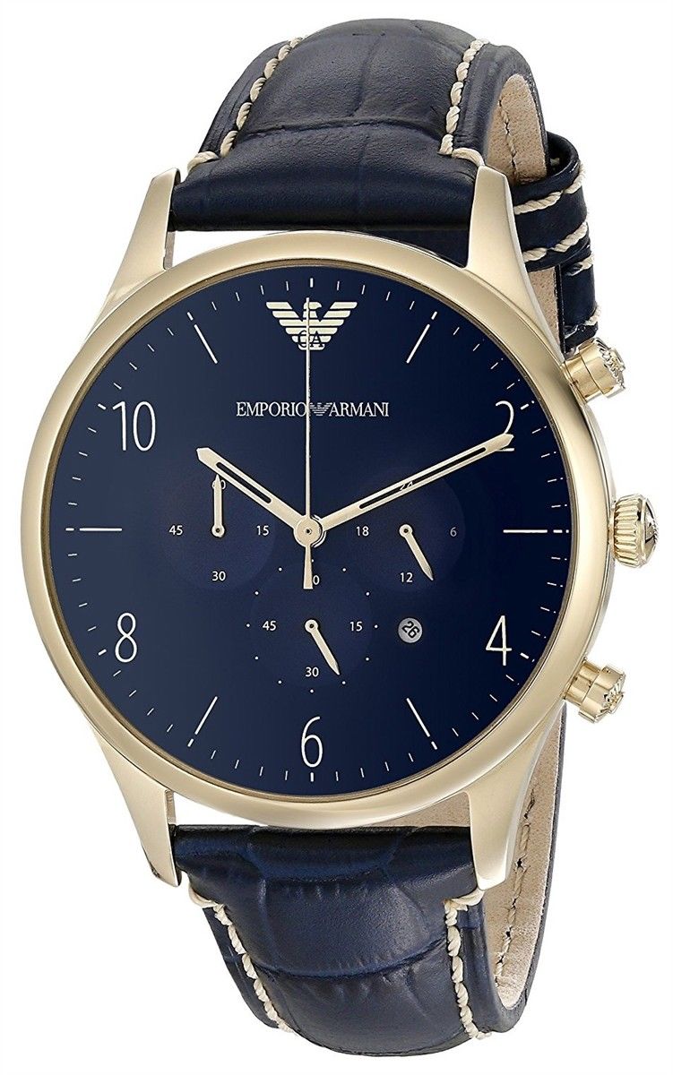 Emporio Armani Chronograph Blue Dial Blue Leather Strap Watch For Men - AR1862