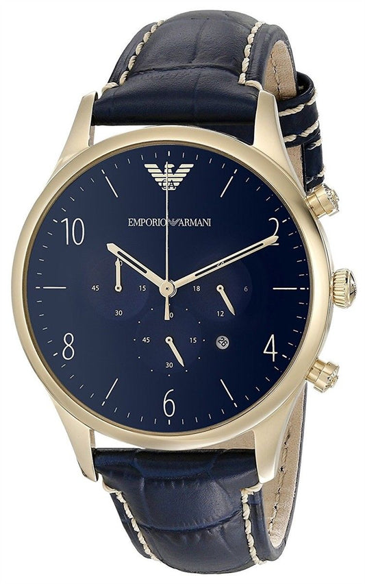 Emporio Armani Chronograph Midnight Blue Dial Blue Leather Strap Watch For Men - AR1862