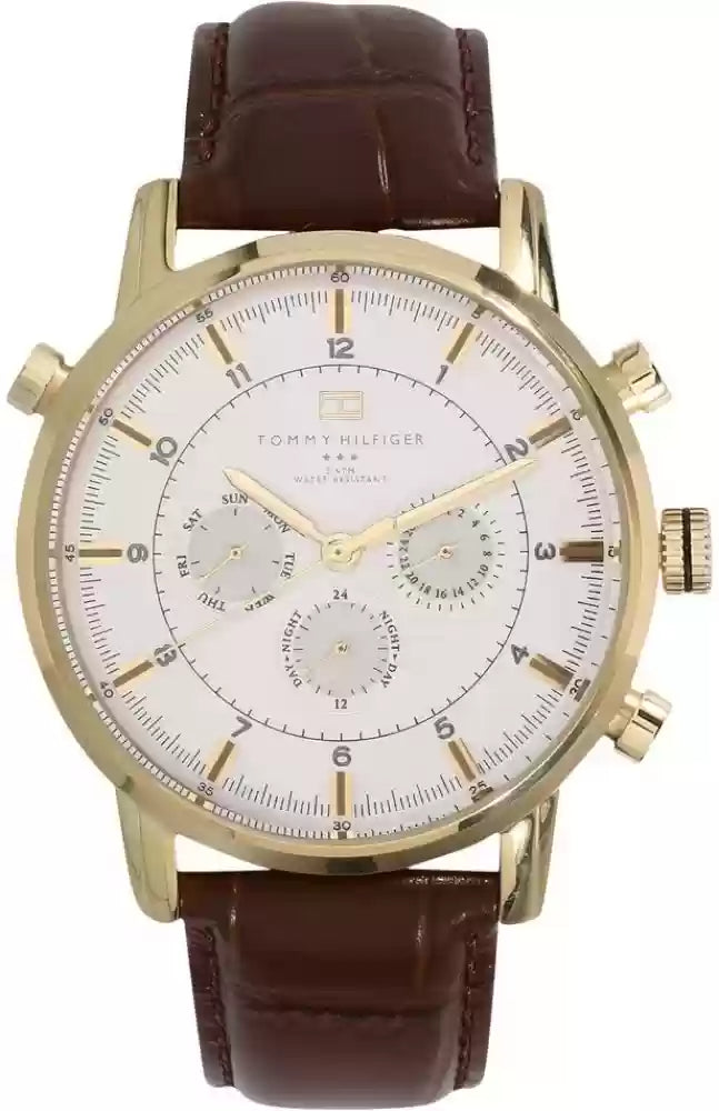 Tommy Hilfiger Harrison White Dial Brown Leather Strap Watch for Men - 1790874