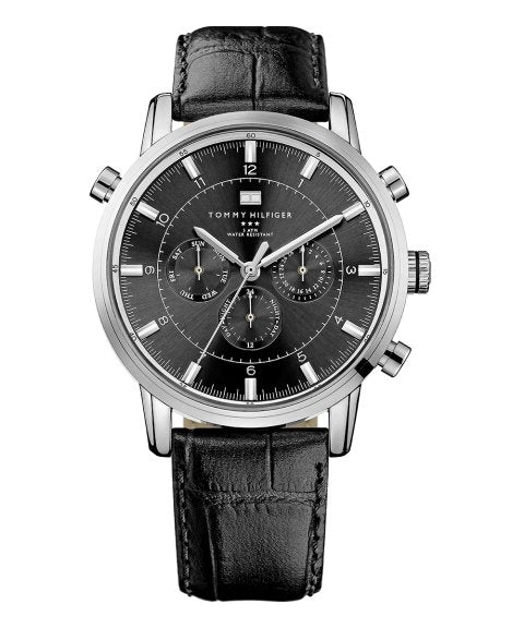 Tommy Hilfiger Harrison Chronograph Black Dial Black Leather Strap Watch for Men - 1790875