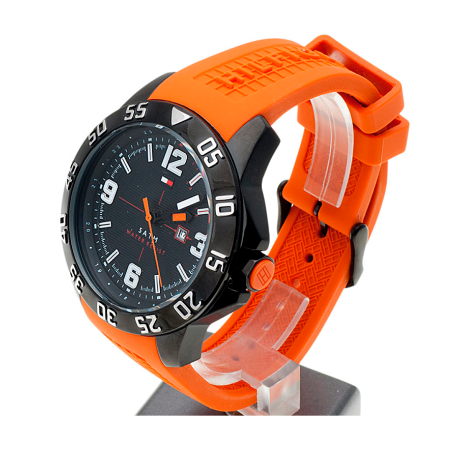 Tommy Hilfiger Cole Black Dial Orange Rubber Strap Watch for Men - 1790985