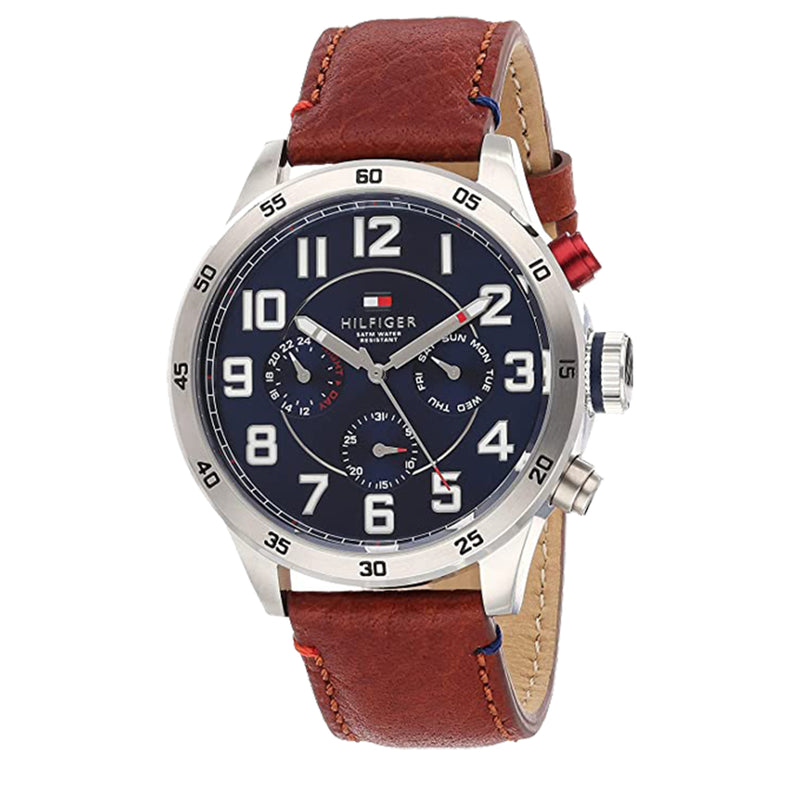 Tommy Hilfiger Trent Quartz Blue Dial Brown Leather Strap Watch for Men - 1791066