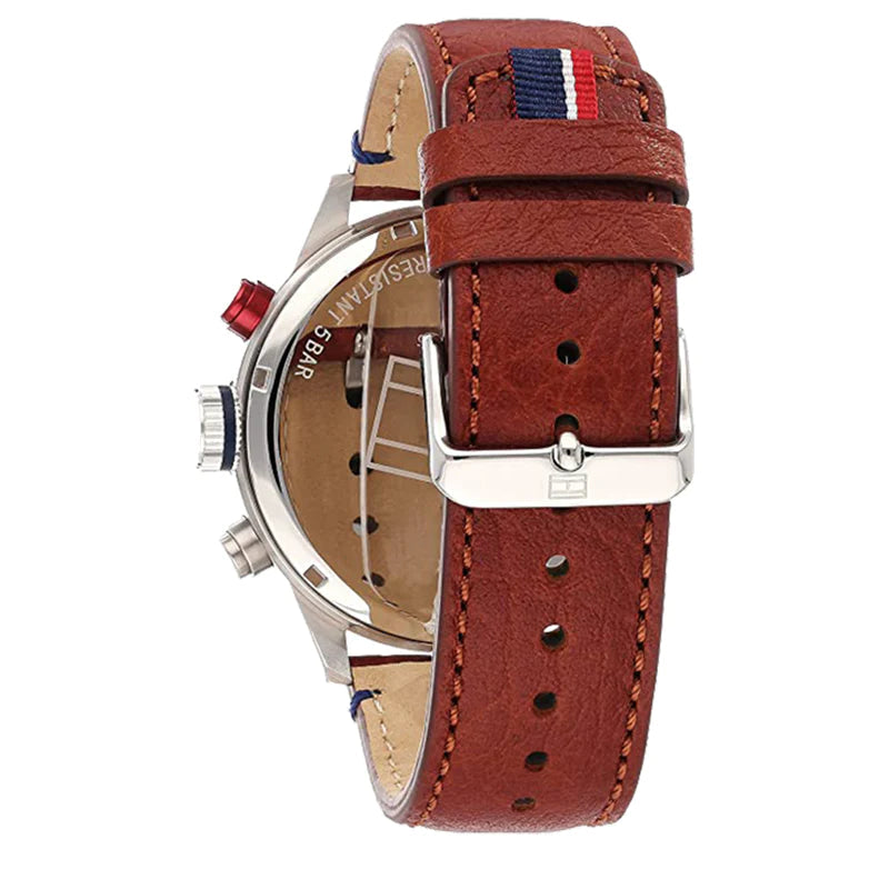 Tommy Hilfiger Trent Quartz Blue Dial Brown Leather Strap Watch for Men - 1791066