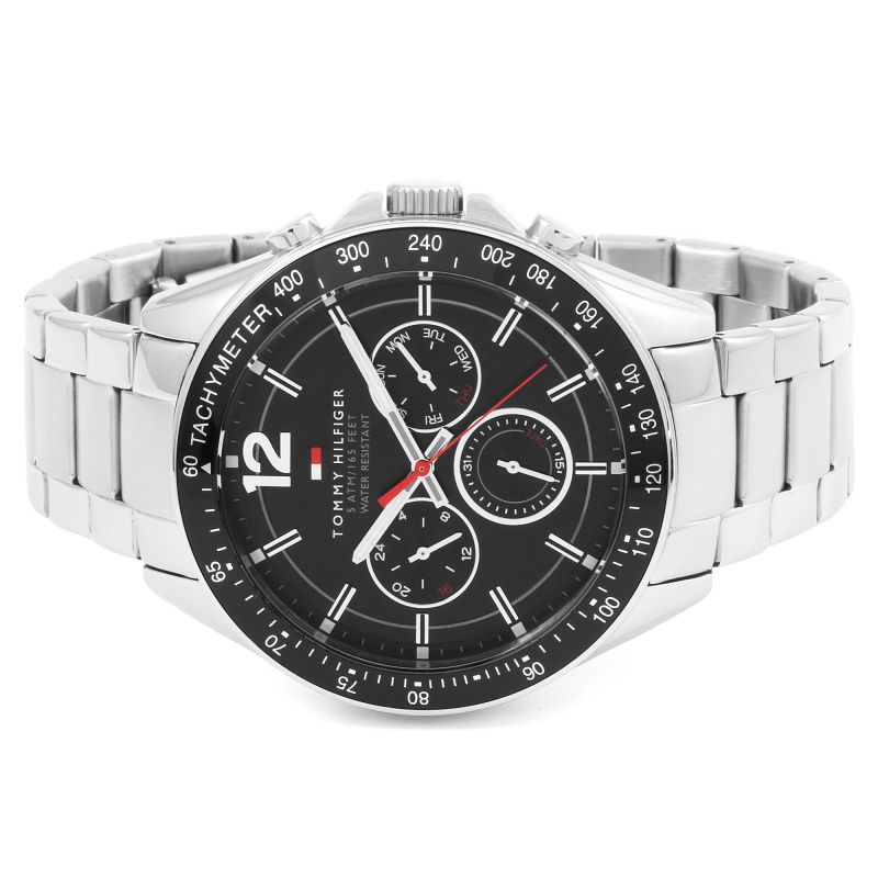 Tommy Hilfiger Luke Chronograph Quartz Black Dial Silver Steel Strap Watch for Men - 1791104