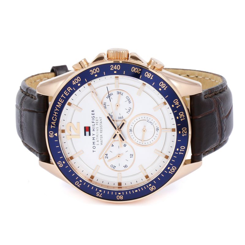 Tommy Hilfiger Luke Quartz White Dial Brown Leather Strap Watch for Men - 1791118