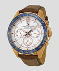 Tommy Hilfiger Luke Quartz White Dial Brown Leather Strap Watch for Men - 1791118