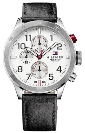 Tommy Hilfiger Trent Multifunction White Dial Black Leather Strap Watch for Men - 1791138