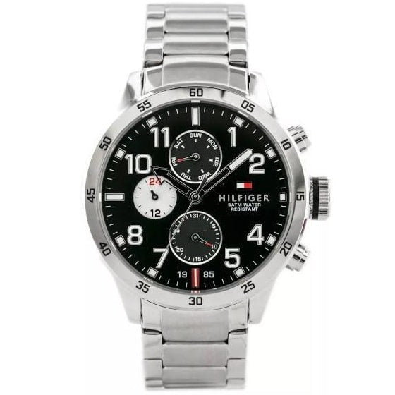 Tommy Hilfiger Cool Sport Multifunction Black Dial Silver Steel Strap Watch for Men - 1791141