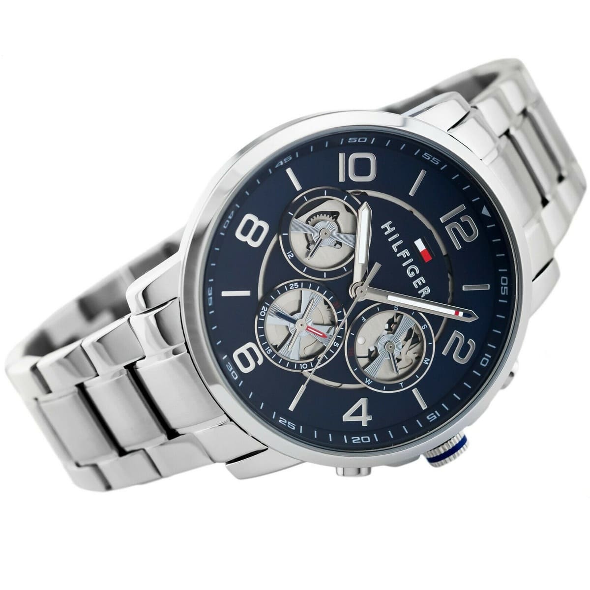 Tommy Hilfiger Keagan Quartz Blue Dial Silver Steel Strap Watch for Men - 1791293