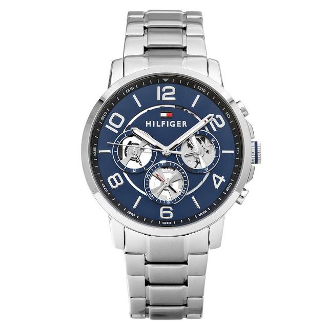 Tommy Hilfiger Keagan Quartz Blue Dial Silver Steel Strap Watch for Men - 1791293