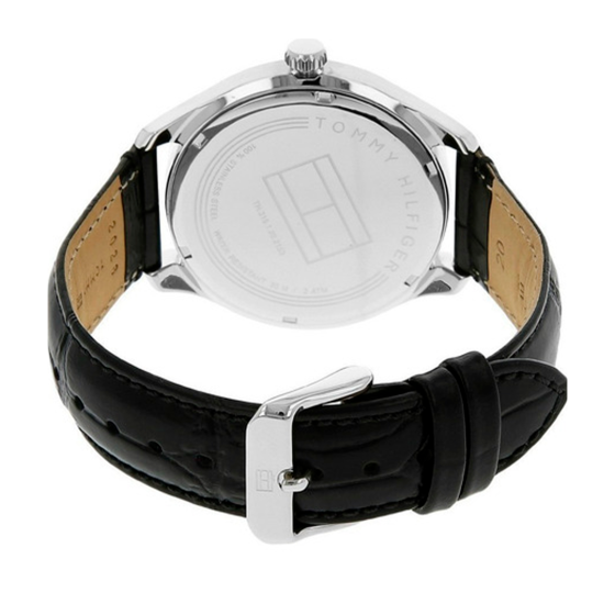 Tommy Hilfiger Oliver Analog Silver Dial Black Leather Strap Watch for Men - 1791305