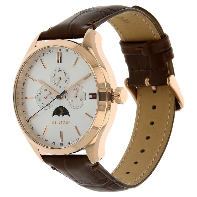 Tommy Hilfiger Oliver Chronograph White Dial Brown Leather Strap Watch for Men - 1791306