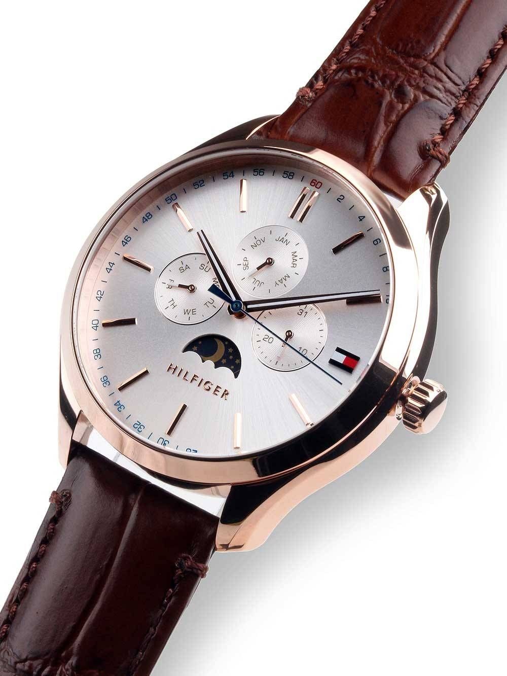 Tommy Hilfiger Oliver Chronograph White Dial Brown Leather Strap Watch for Men - 1791306