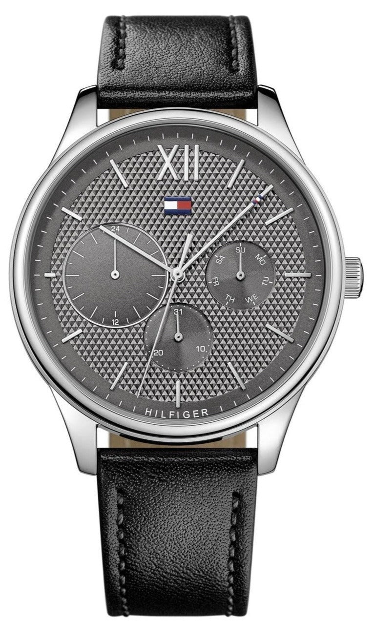 Tommy Hilfiger Damon Multifunction Black Dial Black Leather Strap Watch for Men - 1791417