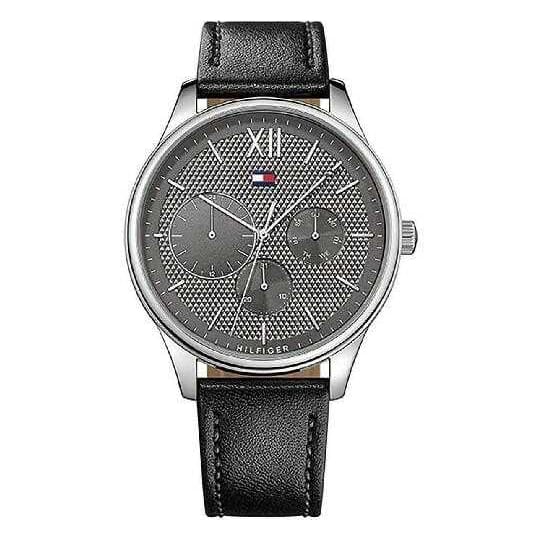 Tommy Hilfiger Damon Multifunction Black Dial Black Leather Strap Watch for Men - 1791417