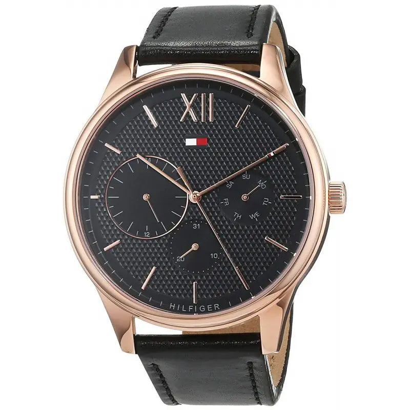 Tommy Hilfiger Damon Quartz Black Dial Black Leather Strap Watch for Men - 1791419