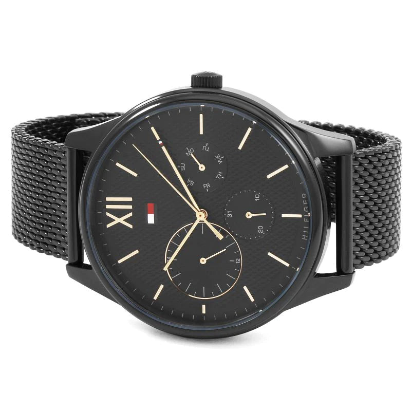 Tommy Hilfiger Damon Quartz Black Dial Black Mesh Bracelet Watch for Men - 1791420