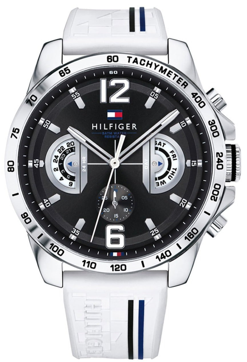 Tommy Hilfiger Multi Function Quartz Black Dial White Rubber Strap Watch for Men - 1791475