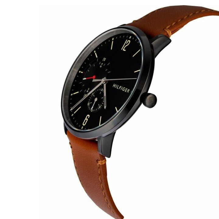 Tommy Hilfiger Brooklyn Quartz Black Dial Brown Leather Strap Watch for Men - 1791510