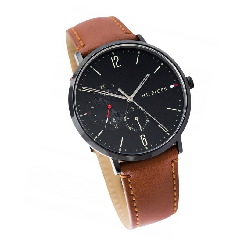 Tommy Hilfiger Brooklyn Quartz Black Dial Brown Leather Strap Watch for Men - 1791510