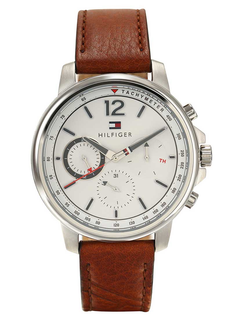 Tommy Hilfiger Landon Chronograph Quartz White Dial Brown Leather Strap Watch for Men - 1791531