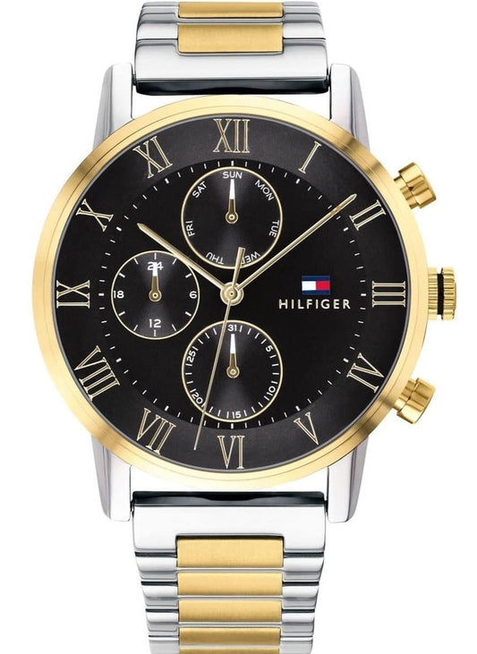 Tommy Hilfiger Analog Quartz Black Dial Two Tone Steel Strap Watch for Men - 1791539