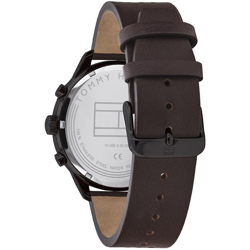 Tommy Hilfiger Chase Quartz Black Dial Brown Leather Strap Watch for Men - 1791577