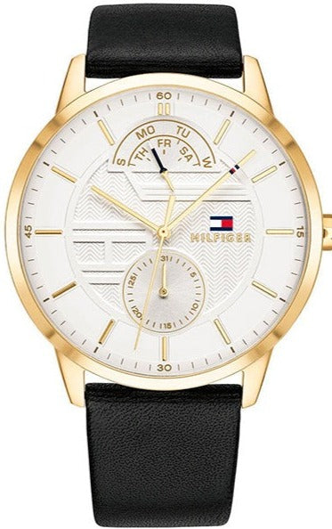 Tommy Hilfiger Hunter White Dial Black Leather Strap Watch for Men - 1791606