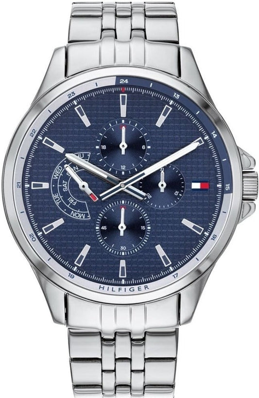 Tommy Hilfiger Shawn Multifunction Quartz Blue Dial Silver Steel Strap Watch for Men - 1791612