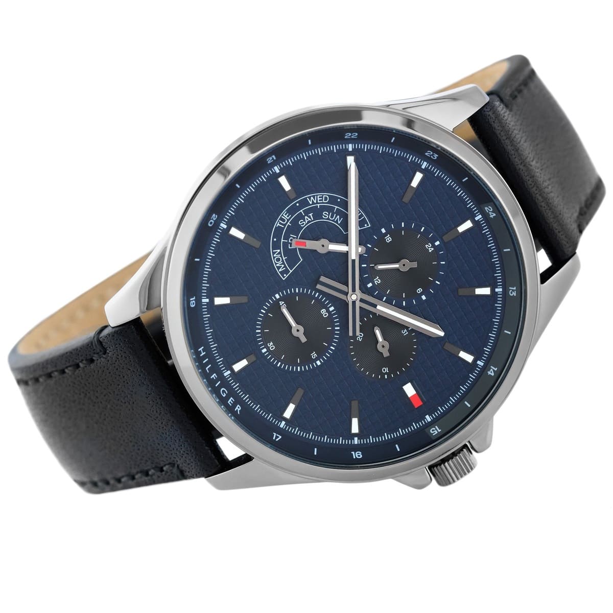 Tommy Hilfiger Shawn Multi Function Quartz Blue Dial Black Leather Strap Watch for Men - 1791616