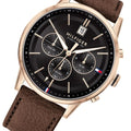 Tommy Hilfiger Multi Function Chronograph Black Dial Brown Leather Strap Watch for Men - 1791631