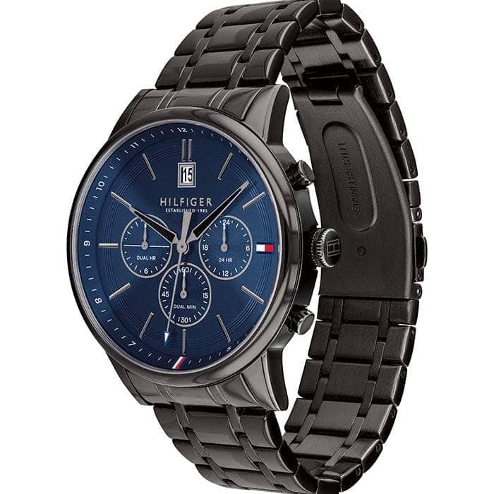 Tommy Hilfiger Kyle Quartz Blue Dial Black Steel Strap Watch for Men - 1791633