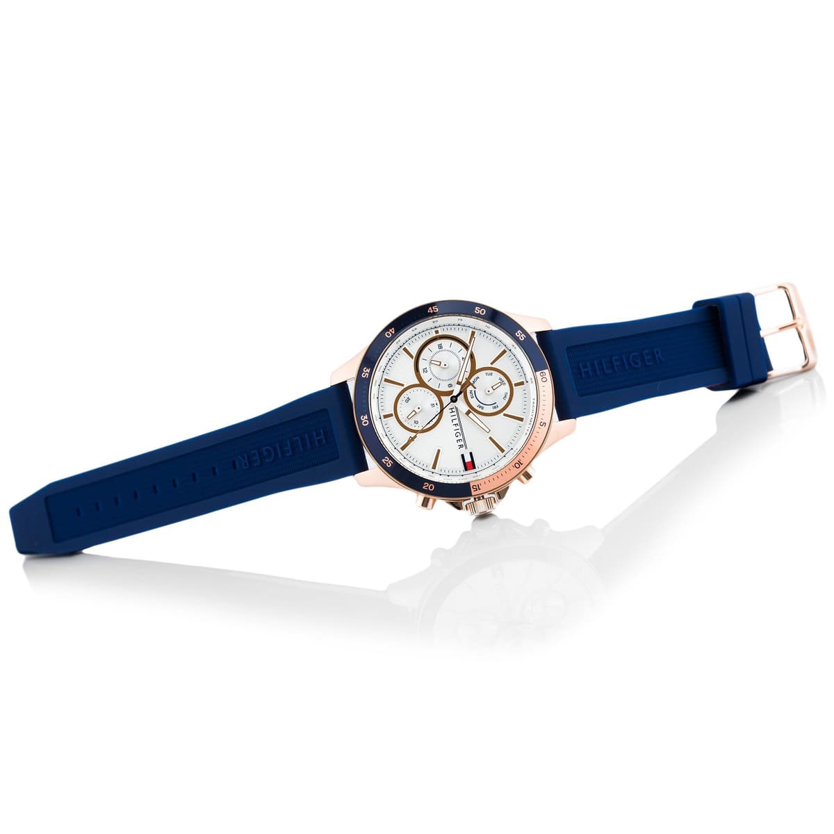 Tommy Hilfiger Bank Multifunction Quartz White Dial Blue Rubber Strap Watch for Men - 1791778