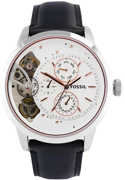 Fossil Townsman Twist Multifunction White Dial Black Leather Strap Watch for Men - ME1164