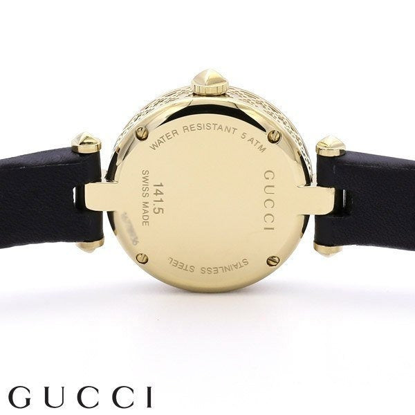 Gucci Diamantissima Mother of Pearl Dial Black Leather Strap Watch For Women - YA141505