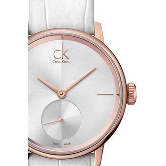 Calvin Klein Accent Silver Dial White Leather Strap Watch for Women - K2Y236K6