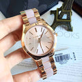 Michael Kors Slim Runway Rose Gold Dial Two Tone Steel Strap Watch for Women - MK4294