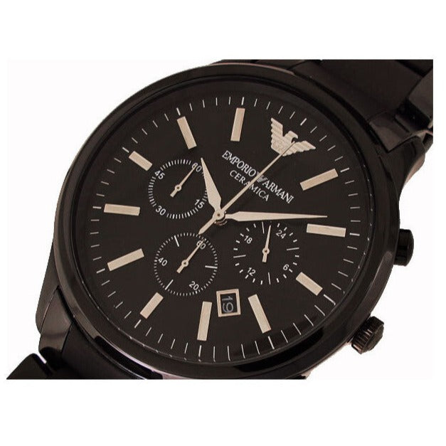 Emporio Armani Ceramica Chronograph Black Dial Black Steel Strap Watch For Men - AR1451