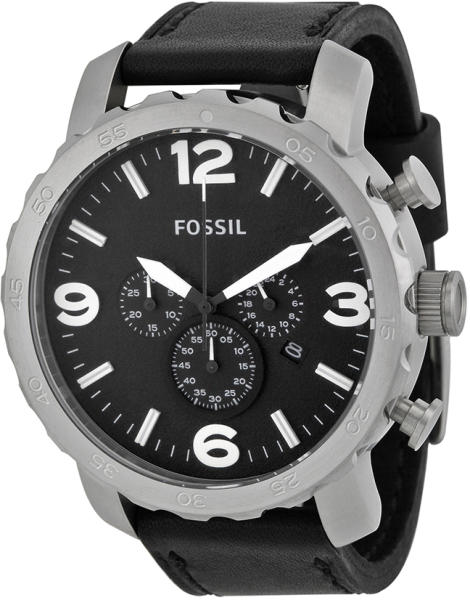 Fossil Nate Chronograph Black Dial Black Leather Strap Watch for Men - JR1436