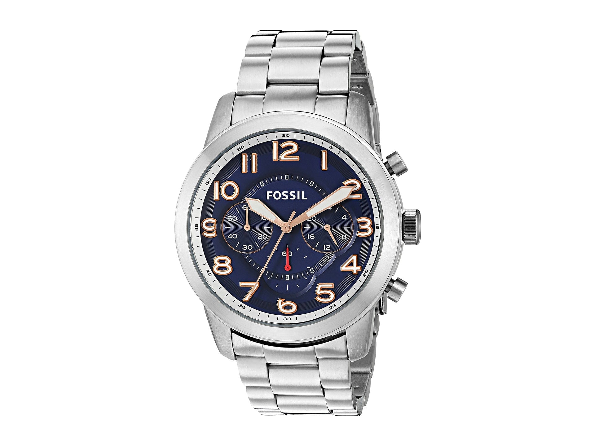 Fossil Pilot 54 Chronograph Navy Blue Dial Silver Steel Strap Watch for Men - FS5203