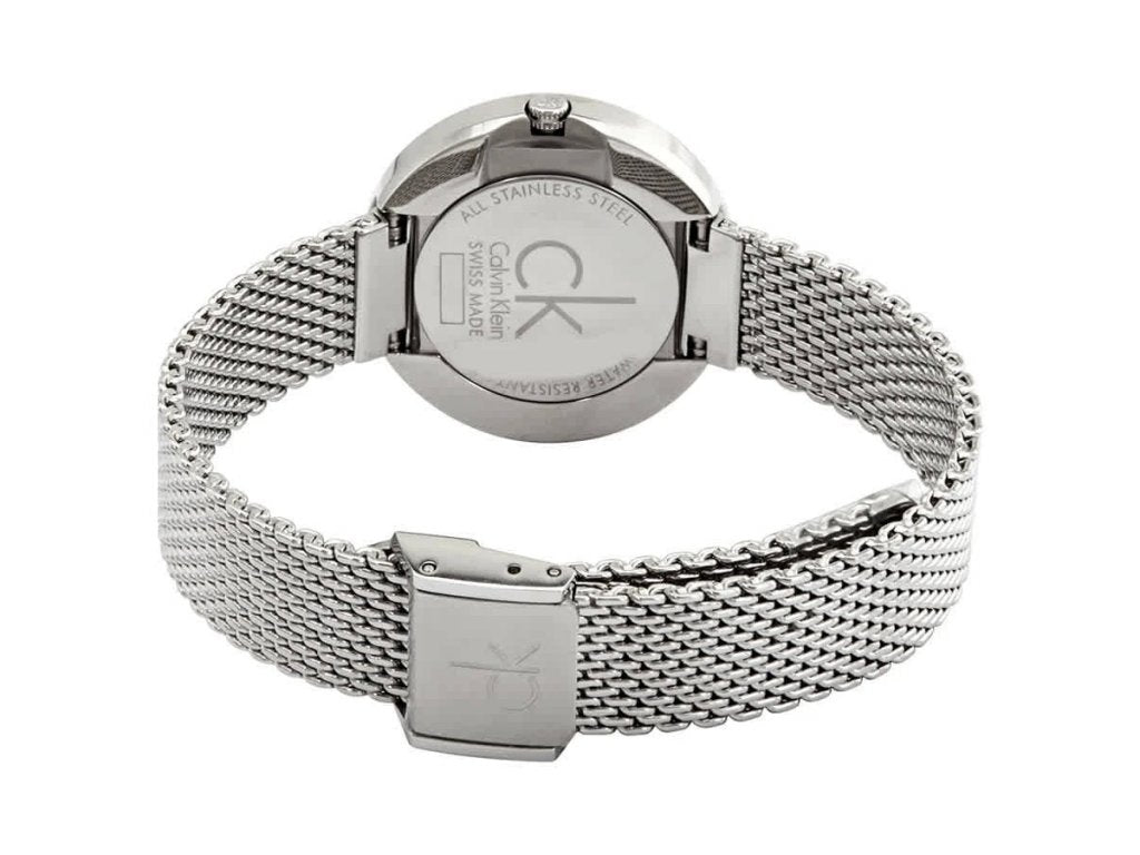 Calvin Klein Firm Black Dial Silver Mesh Bracelet Watch for Women - K3N23121