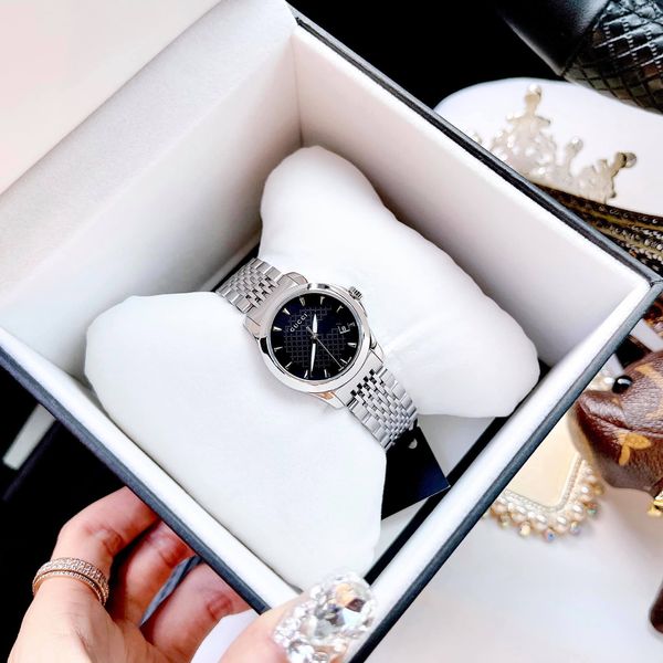 Gucci G Timeless Quartz Black Dial Silver Steel Strap Watch For Women - YA126502