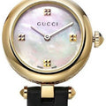 Gucci Diamantissima Mother of Pearl Dial Black Leather Strap Watch For Women - YA141505